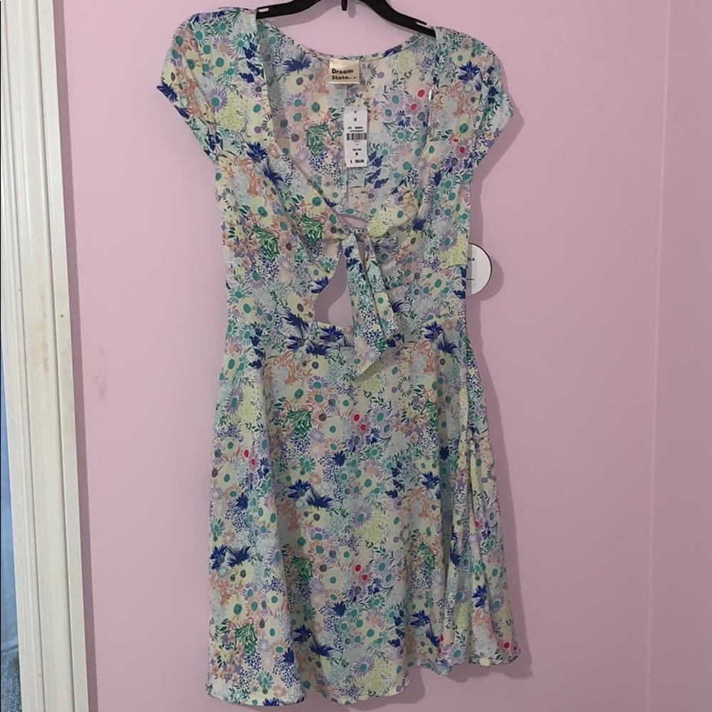 LF Dream State Yellow Floral Cutout Dress